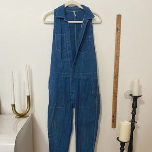 Free People Indigo Dye Linen Coveralls